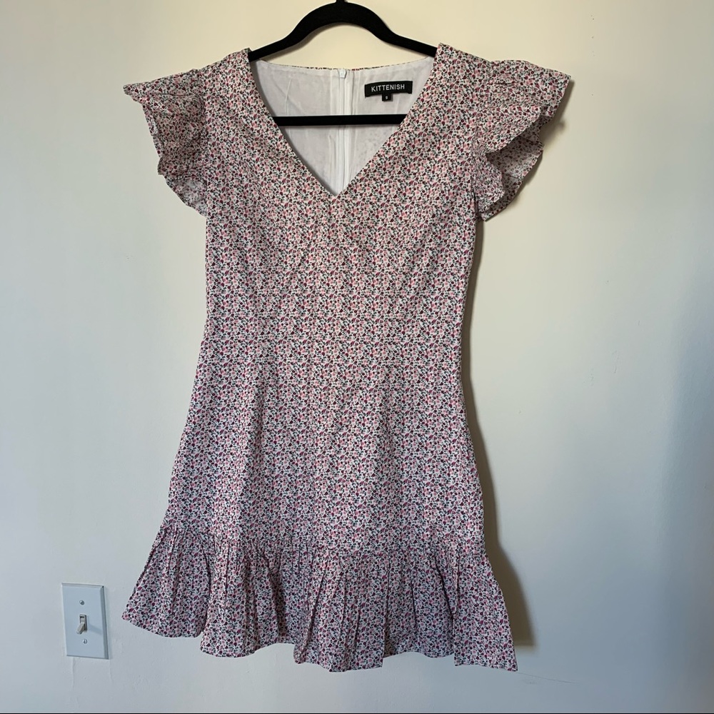 Kittenish Pink Floral Ruffle Dress